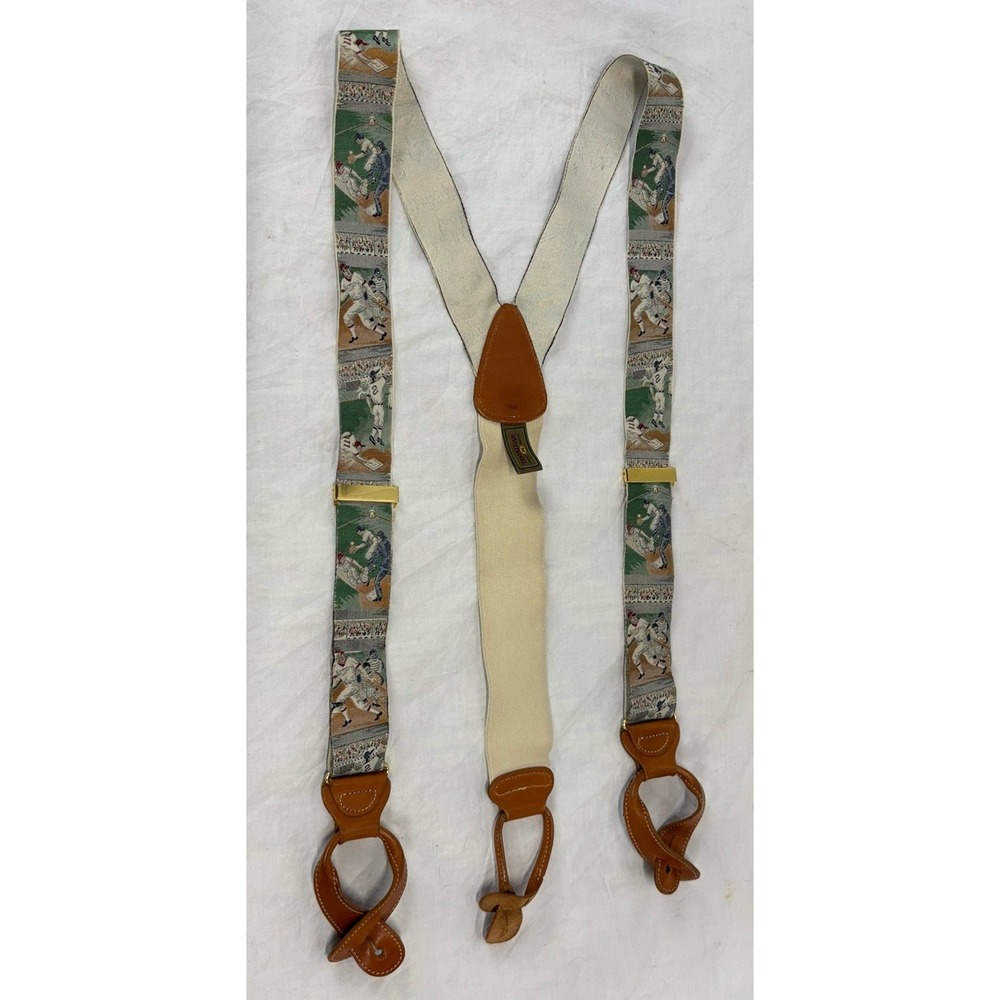 Trafalgar Men's Silk Braces Suspenders Baseball National Pastime Leather  Ltd Ed